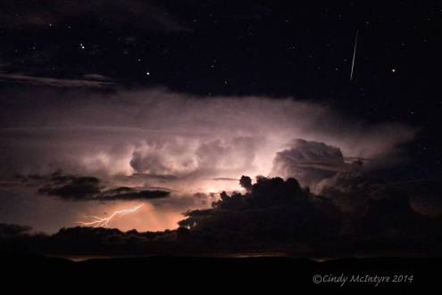 Lightning, stars, and a meteor